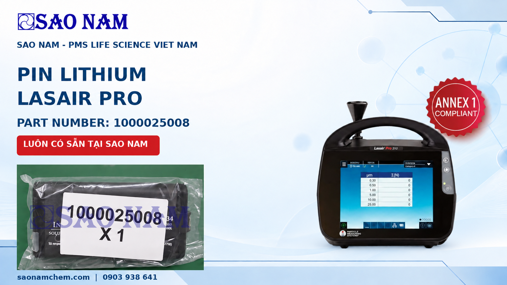 Pin Lithium cho máy đếm tiểu phân LASAIR PRO – Part Number 1000025008